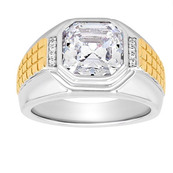 Brilliance Men’s Two Tone Sterling Silver 14K Gold Plating Cubic Zirconia Ring